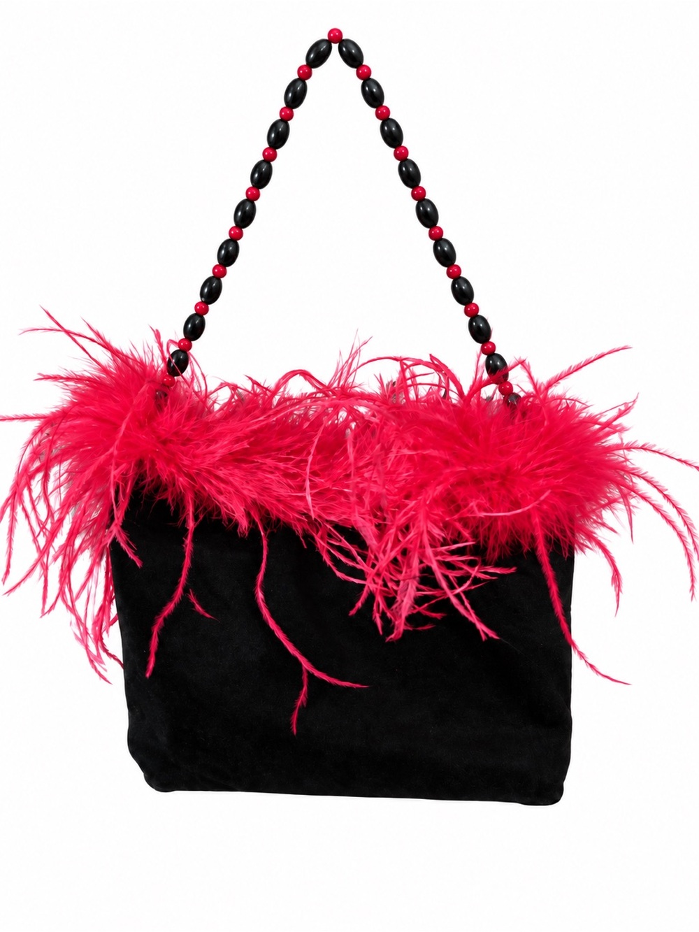 Madison & Berkeley Black Shoulder Bag with Hot Pink Feather Trim